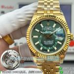 PPM Swiss Clone Yellow Gold Rolex Green Dial Sky-Dweller Gain Weight Jubilee Band Watch 